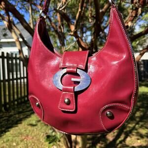 Vintage Red Guess Hobo Bag Chunky Hardware Patent Leather Rare Design